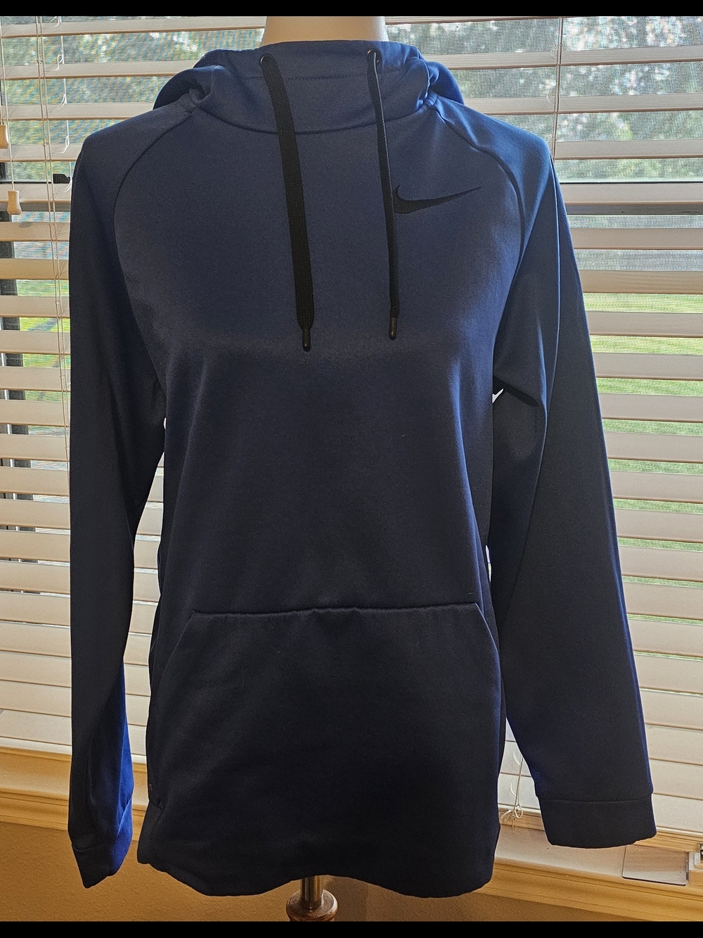 Nike Men's Navy Blue Crewneck Hoodie with Black Swoosh